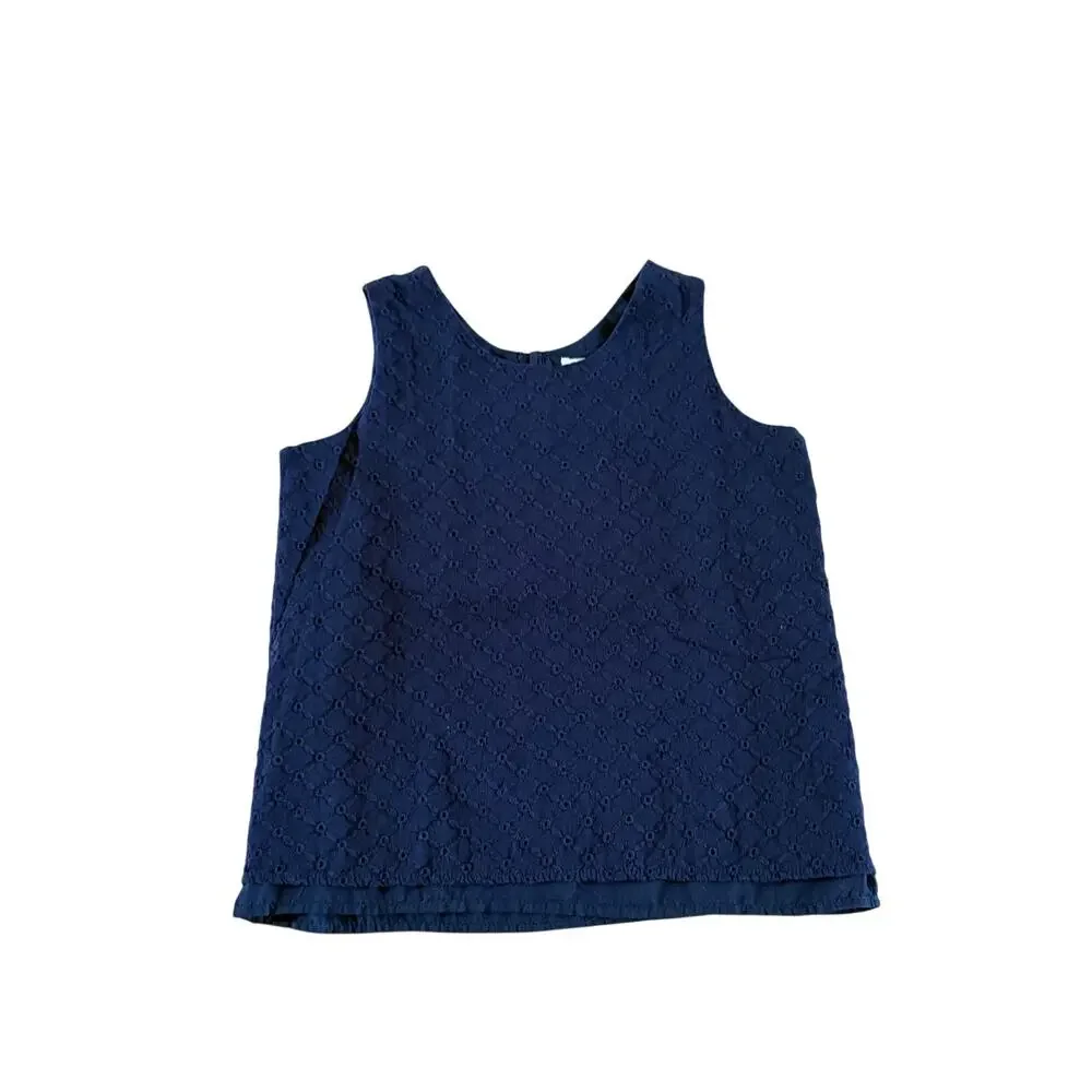 Girls L 10-12 Children's Place Navy Blue Eyelet Sleeveless Blouse Top